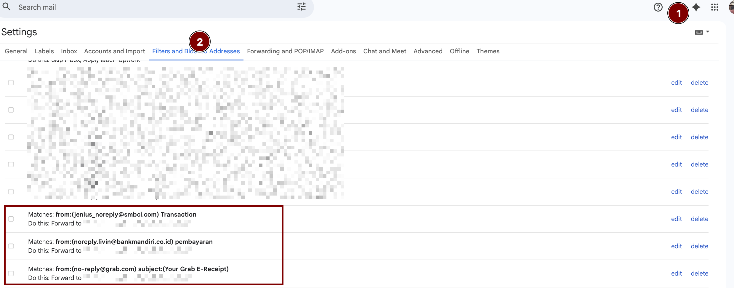 Cek di Filters and Blocked Addresses untuk memastikan filter aktif