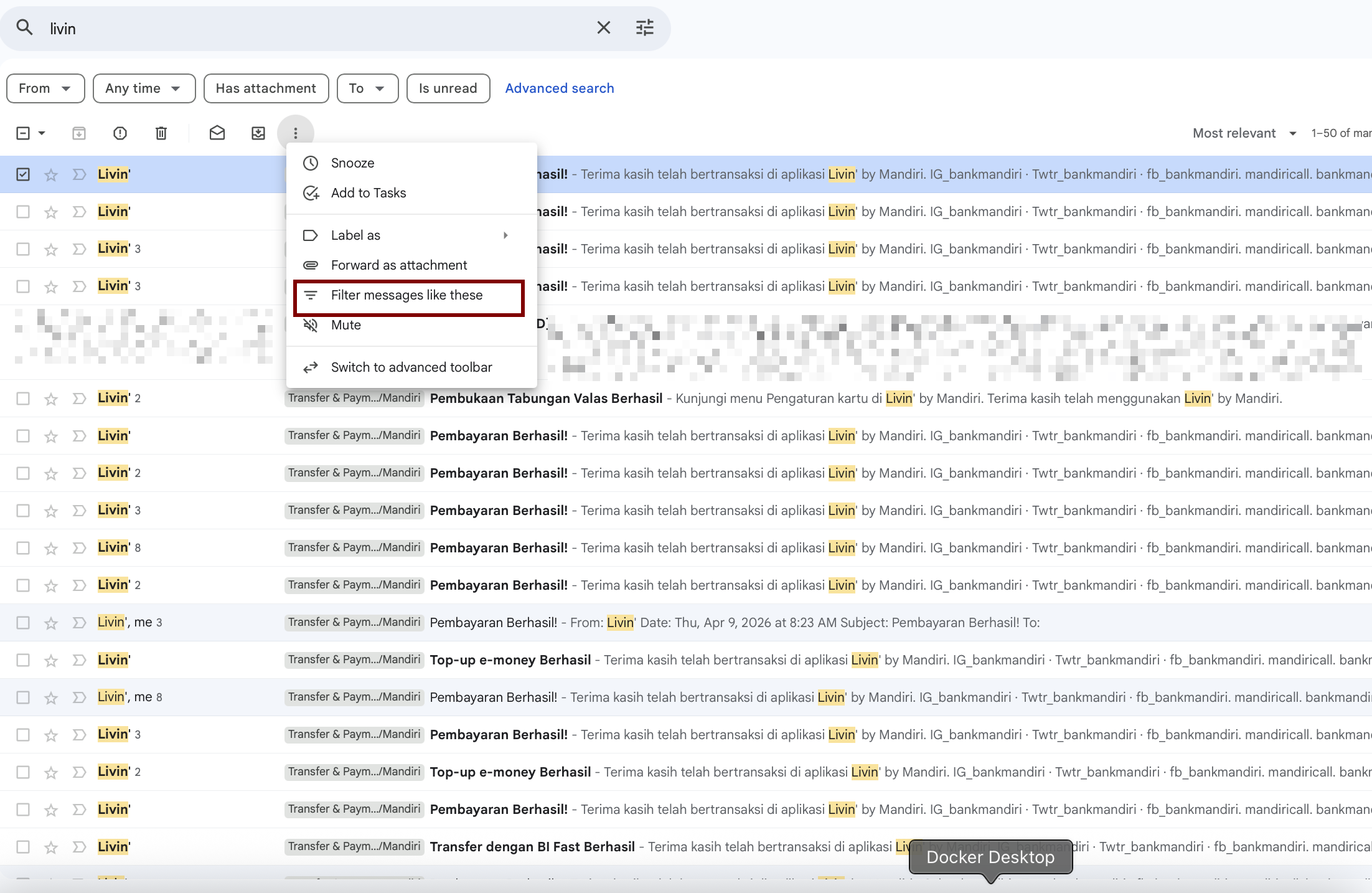 Pilih opsi Filter email like this dari menu email
